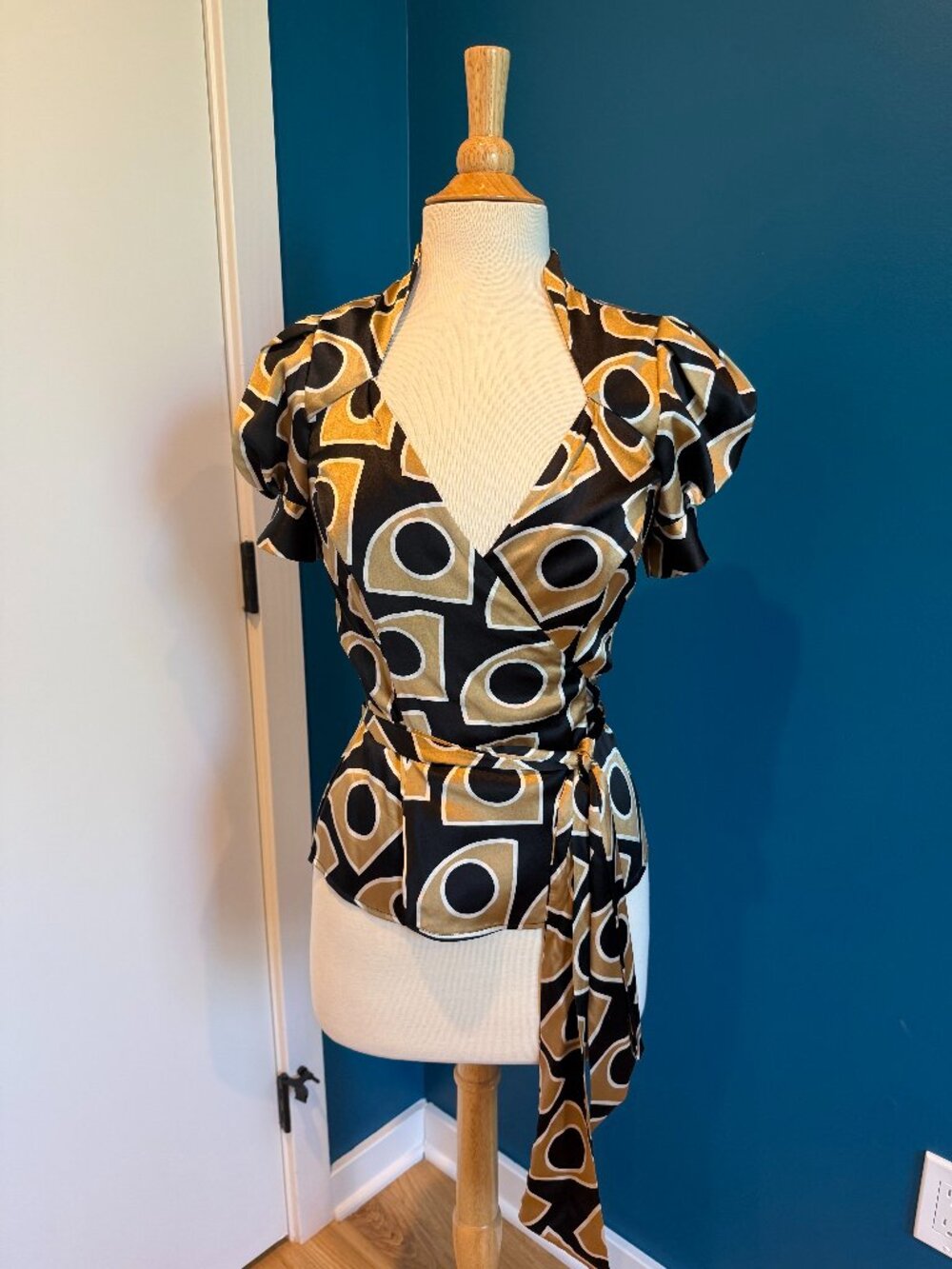 Diane Von Furstenberg Black and Gold Geometric Blouse